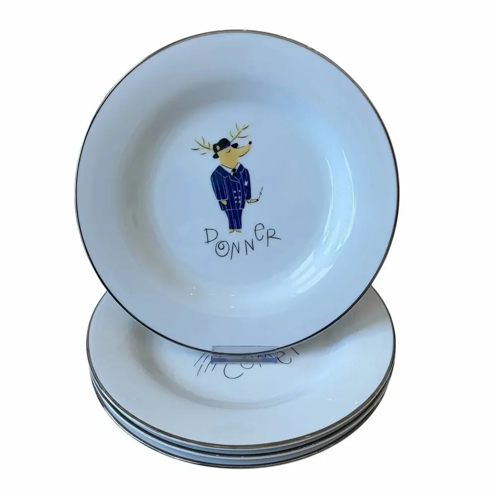 Pottery Barn Christmas Reindeer Dinner Plates 11in Set of 4 Japan RETIRED